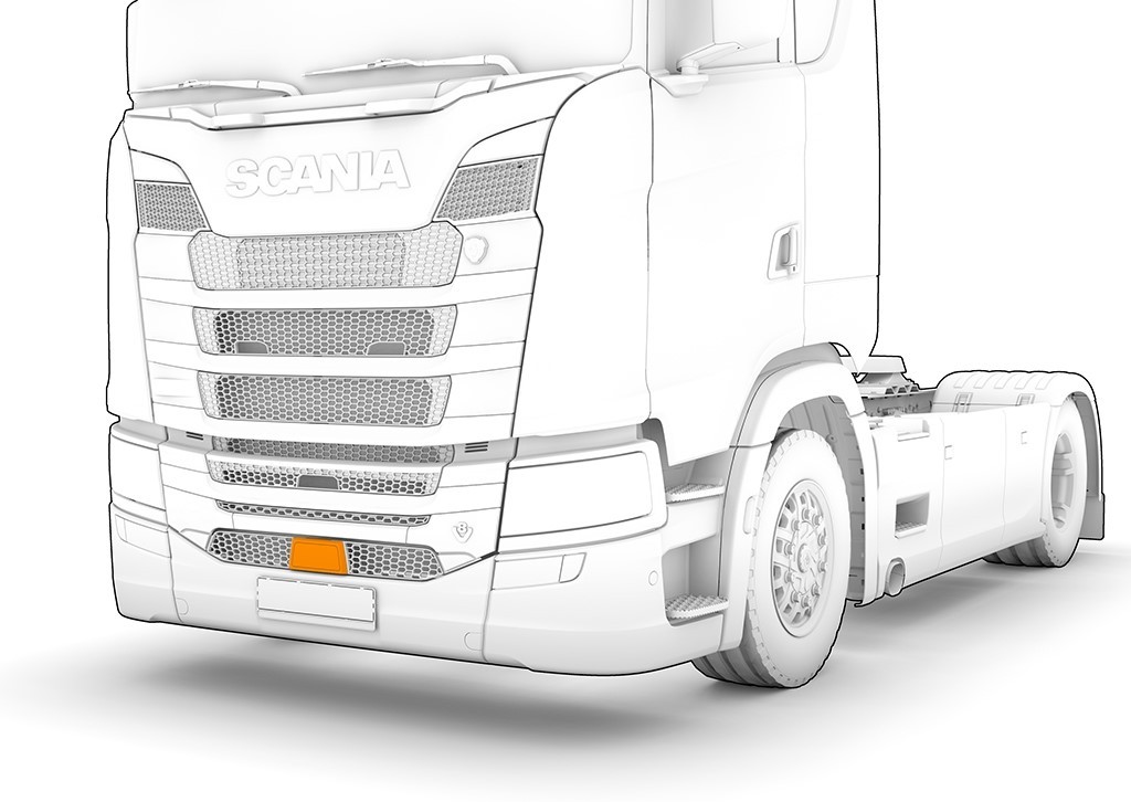 Illustration af placering af sensor på lastbilens front.